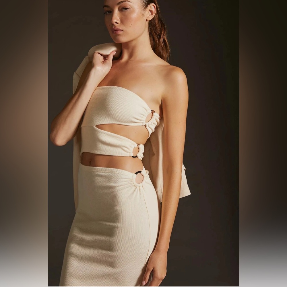 Anthropologie Bordeaux Strapless Cutout Dress Cream Large GUC‎